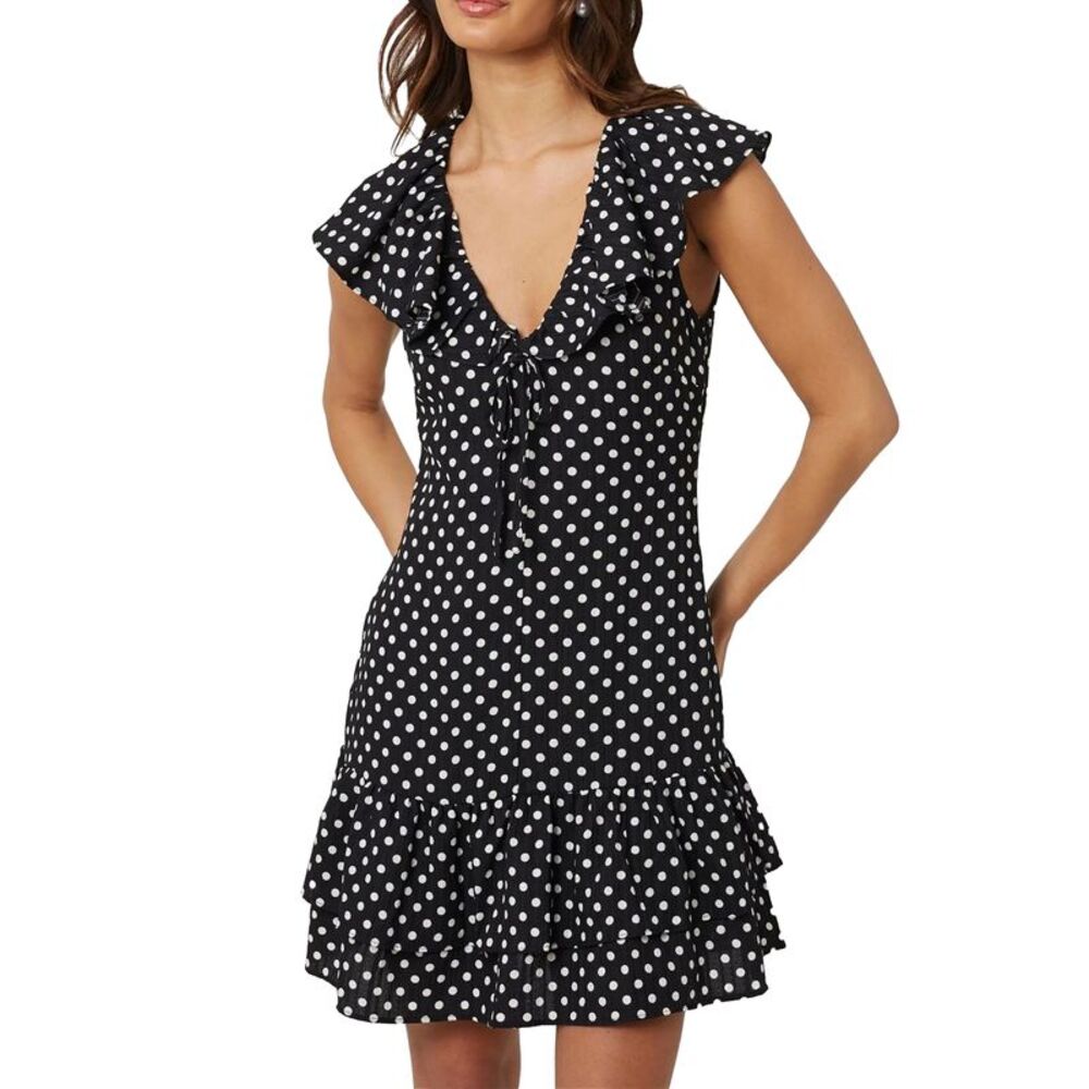 Brave Soul Womens/Ladies Polka Dot Frill Detail Mini Dress / Black/Cream